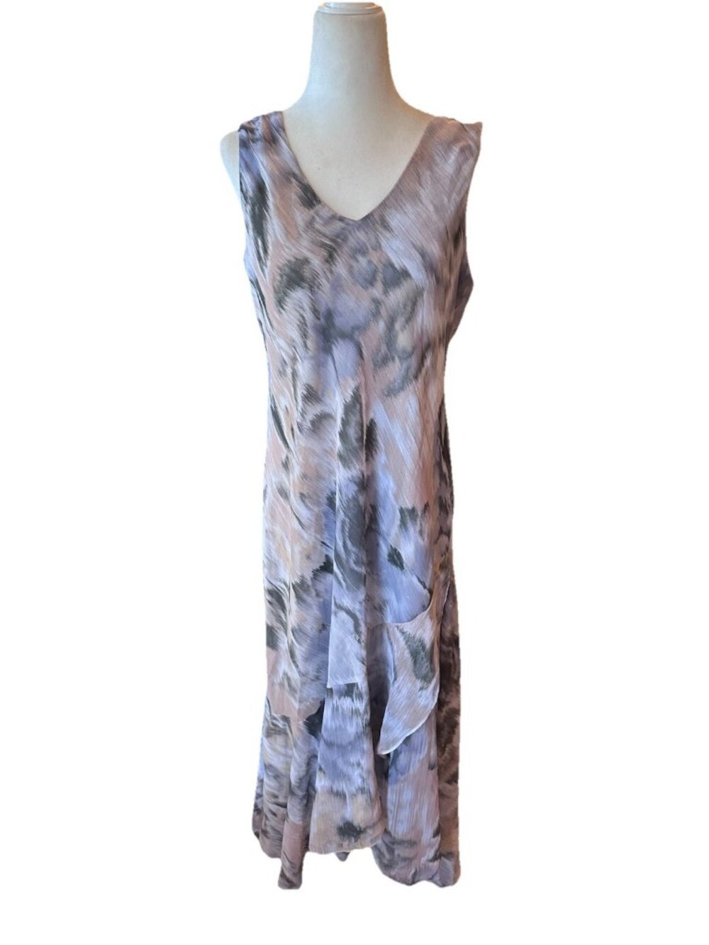 R&M Richards Pink Gray Silver Tiered Formal Dress Flowy Size 12 V Neck